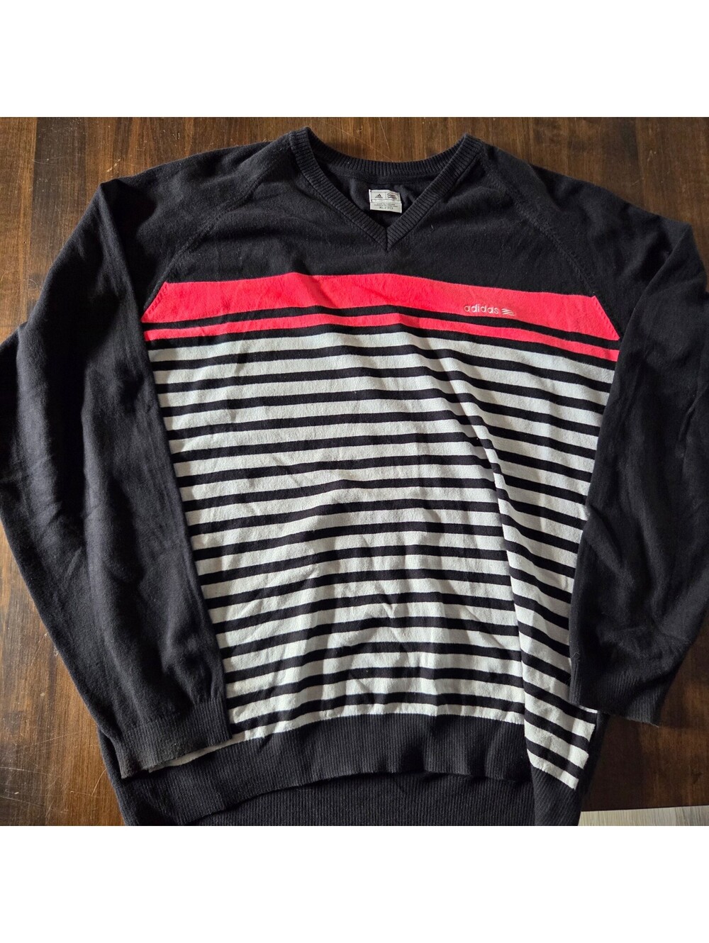 Adidas black striped V neck sweater